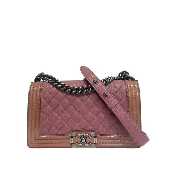 CHANEL Pink Leather Quilted Flap CC Logo Accent Medium Duo Boy Crossbody Bag - Picture 2 of 14